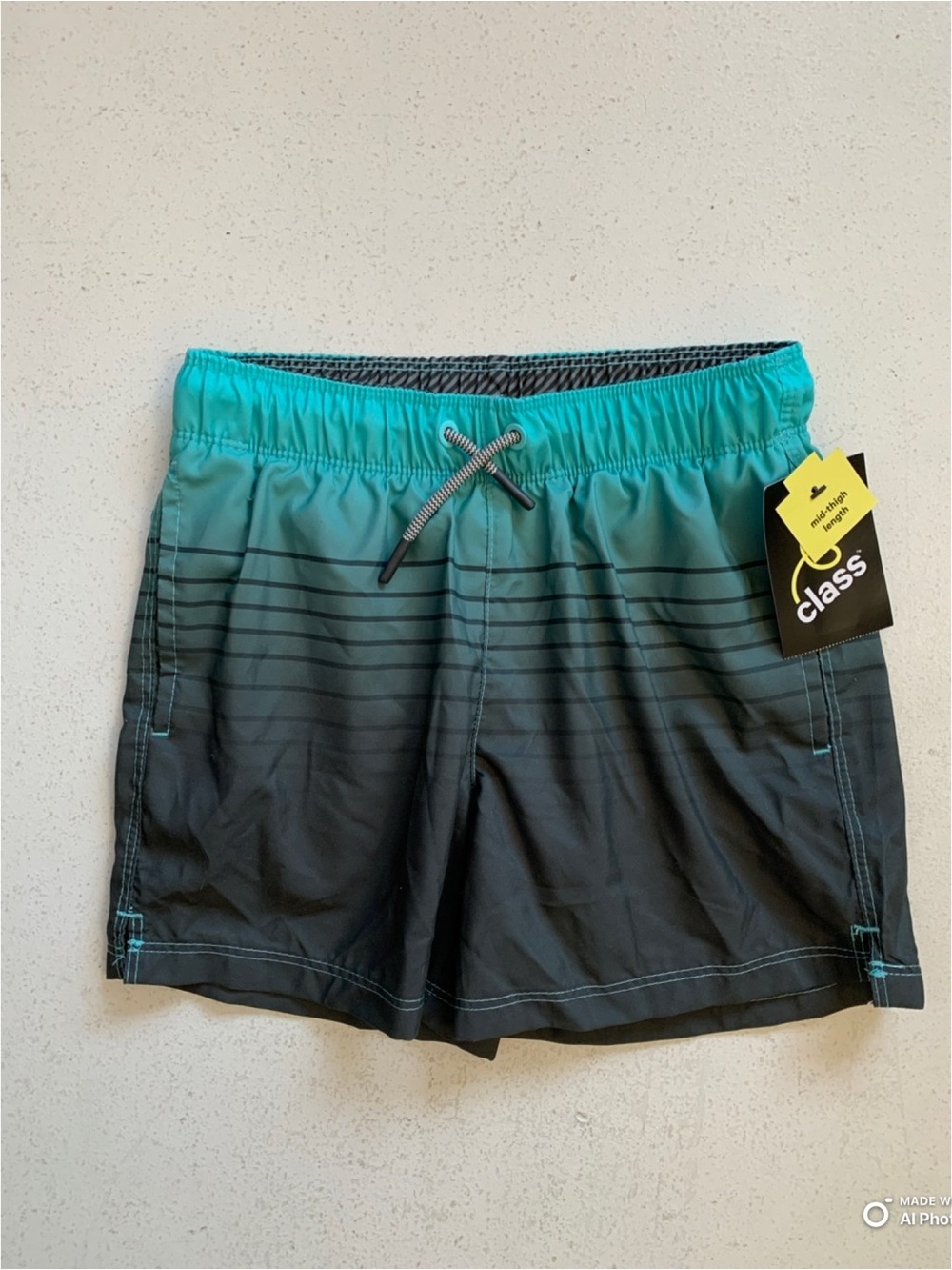 Art Class Boys Aqua Blue Ombre Stripe Swim Trunks Swimsuit Size Small NWT Beach